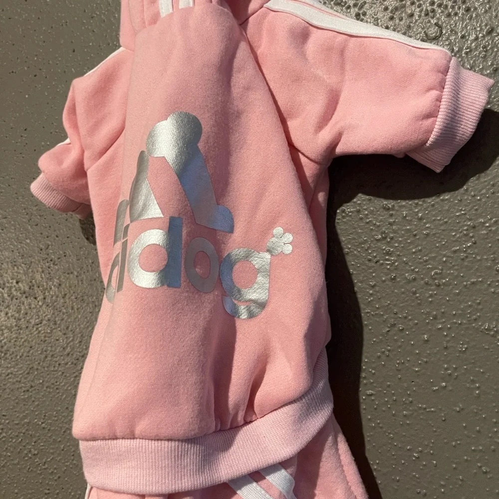 Pink Adidog Pet Hoodie and Pants Set